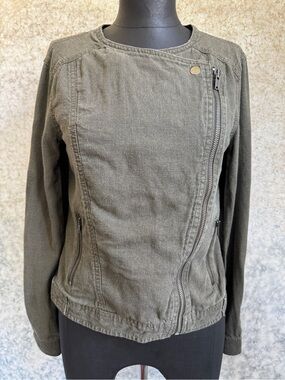 Gap Moto Jacket Tate Olive Linen Viscose - XS
